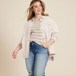 Maurices Lightweight Tan Shacket Button Front Long Sleeve Plus Shirt Top XXL